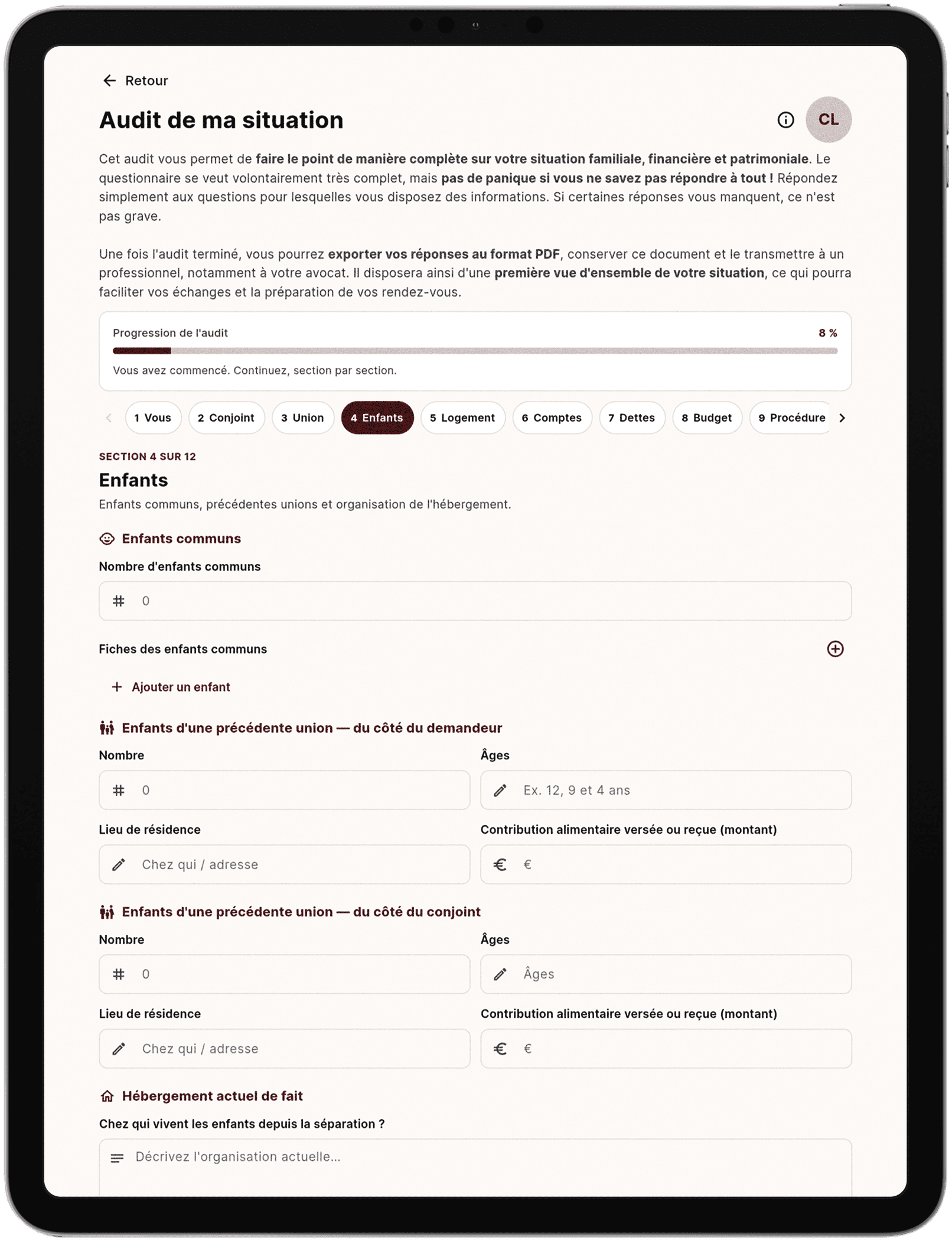 La liste Mes documents sur une tablette